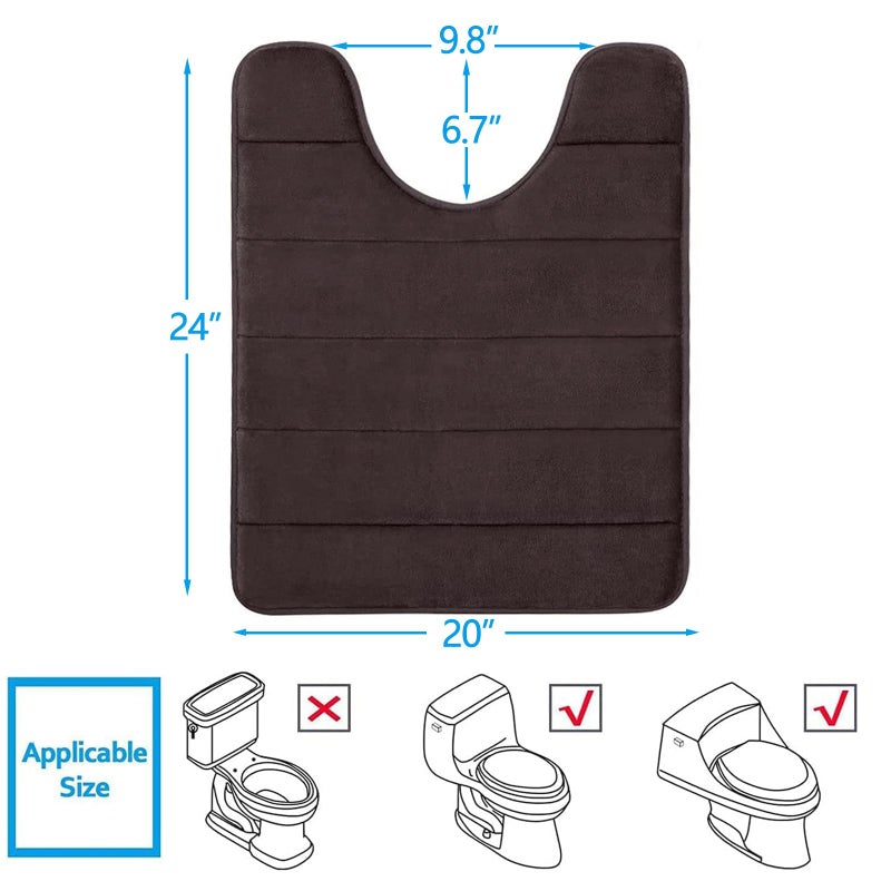 Buganda Memory Foam U-Shaped Contour Toilet Rugs, Non Slip Absorbent, Thick Soft Washable Bathroom Mat, Floor Carpet Bath Rugs Mat for Toilet Base (24" x 20", Brown) - Image 2